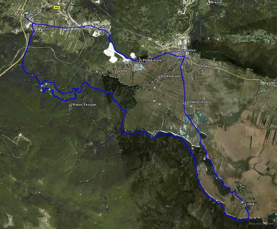 Slike_01.jpg - Zemljevid poti. Izgleda veliko, vendar teh slabih 40 kilometrov opravimo z lahkoto, saj je bilo le za kakih 90 m višinske razlike. Lepo se vidi tudi zanka, kjer sva se igrala po-tej-poti-pa-še-nisva-šla turista.