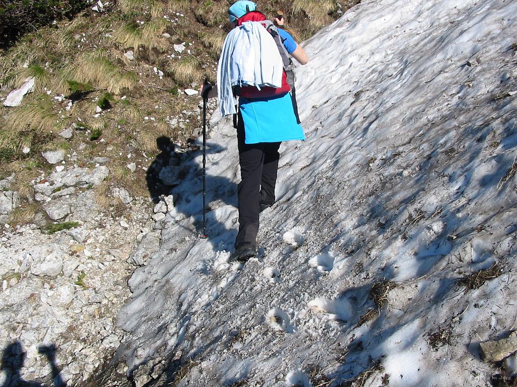 Slika_19.jpg - Višje in višje se prično pojavljati zaplate snega. Kot izkušen planinec počakam, da "šerpa" shodi pot ;) Jap, še Edmund Hillary ne bi premagal Everesta brez Tenzinga.