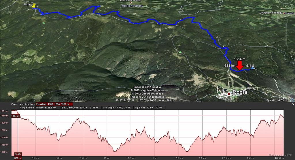 Slika_071.jpg - Še Google Earth prikaz prekolesarjene poti. Res je dinamična.